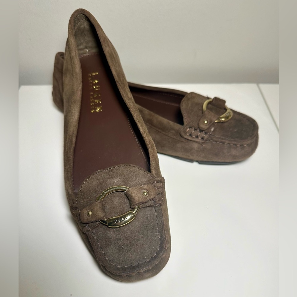 Lauren Ralph Lauren Cadance Flat Driving Loafer Brown Suede Size 7.5
